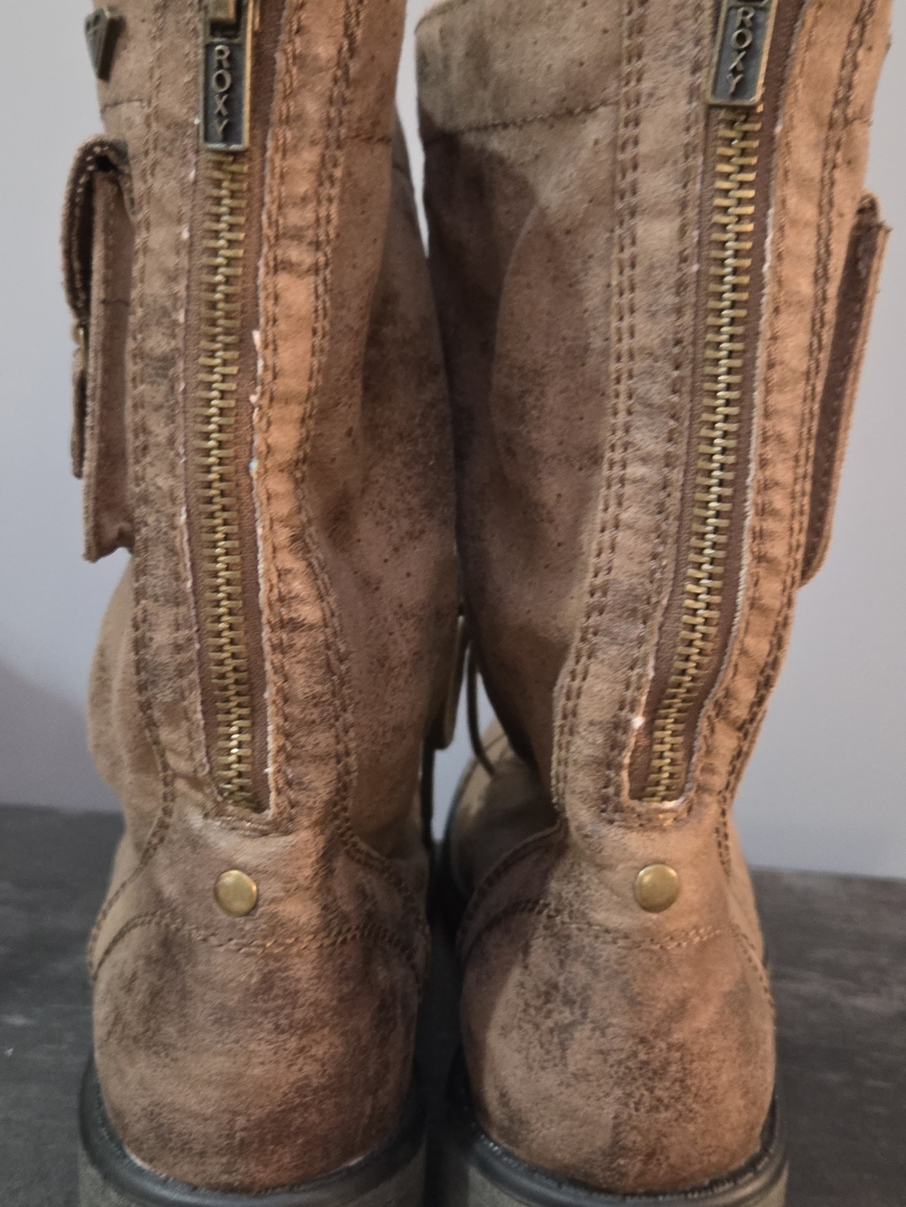 Roxy Distressed Brown Lace-Up Combat Boots - Picture 4 of 4